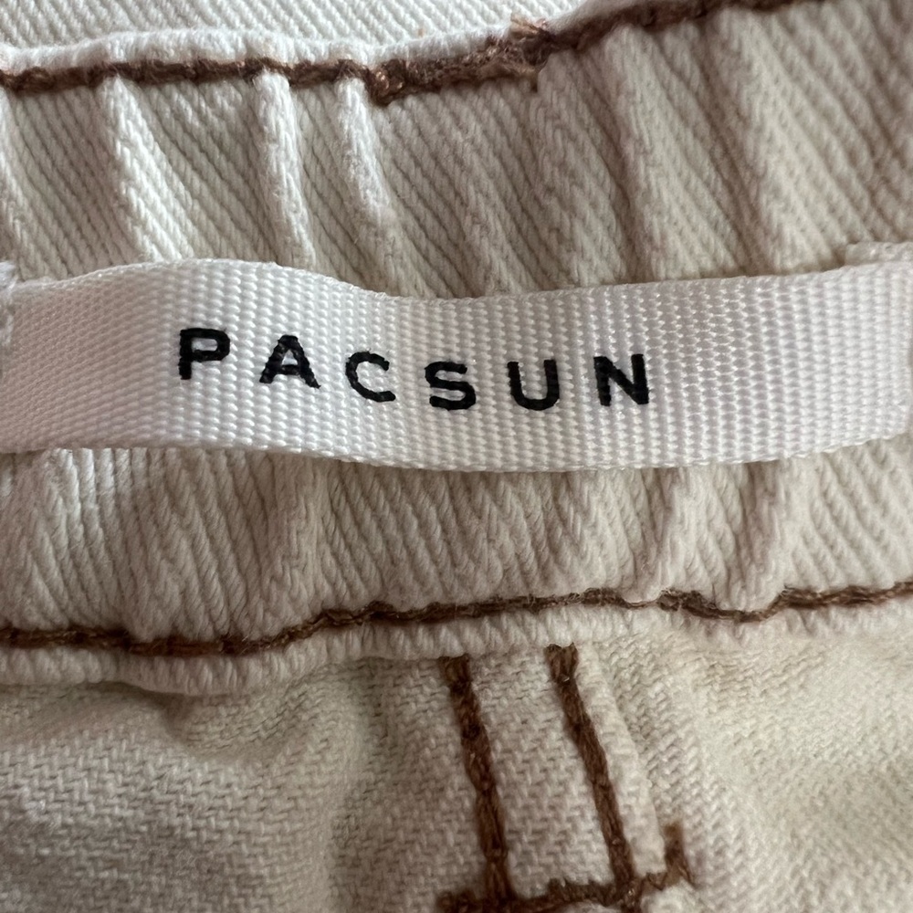 PacSun Elastic Waist Cargo Pants Bone Color Brown Stitching Size Medium - Picture 9 of 10